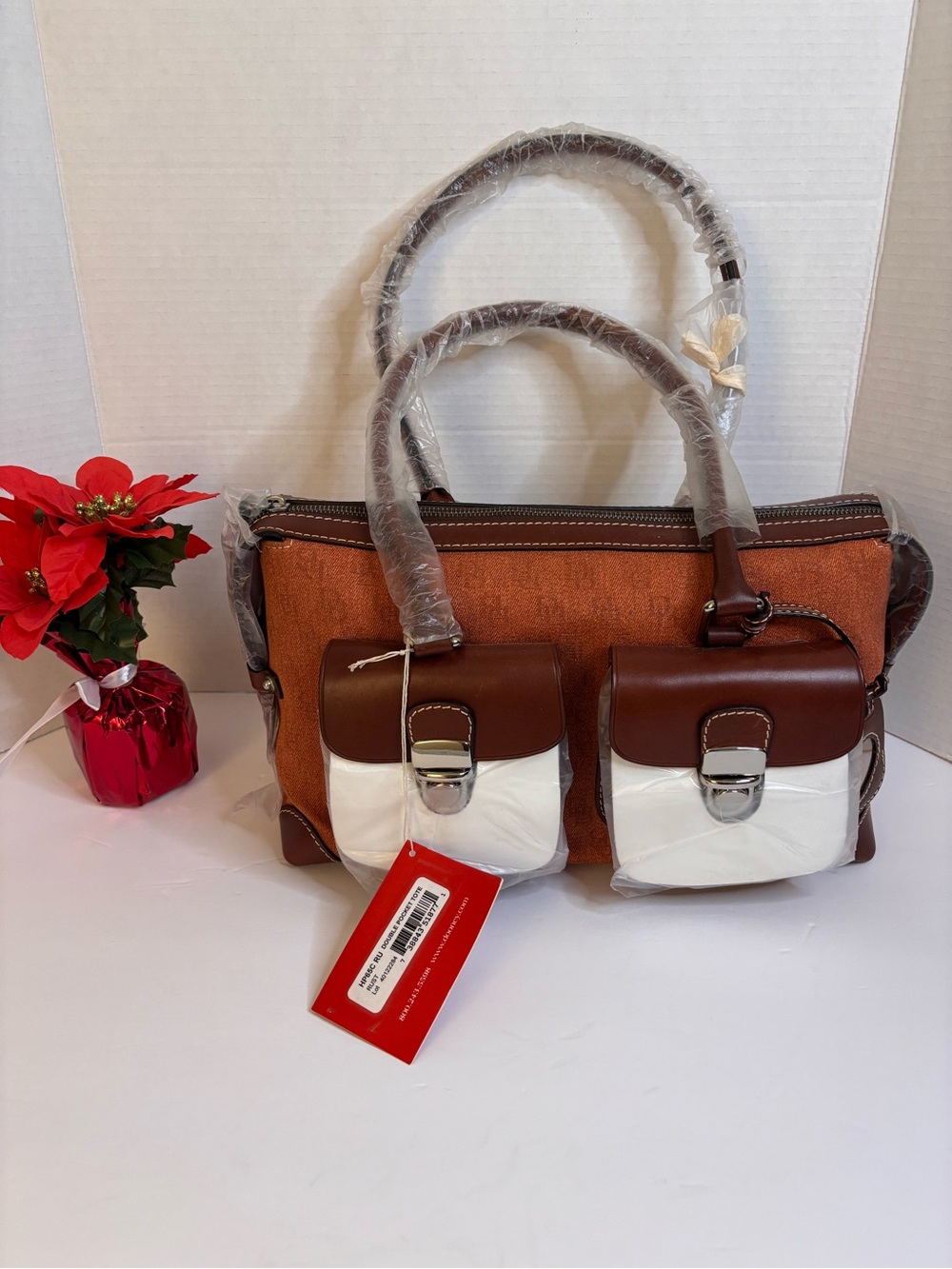 New Dooney & Bourke Signature Double Pocket Satchel/Tote Set in Orange Chestnut
